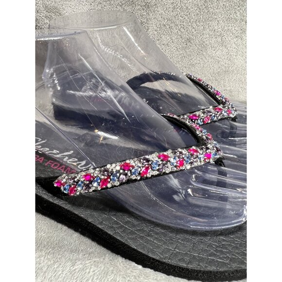 Skechers Yoga Foam Women’s 6.5 Sparkle Rhinestone Cushion Slip on Flip Flops - Picture 4 of 11